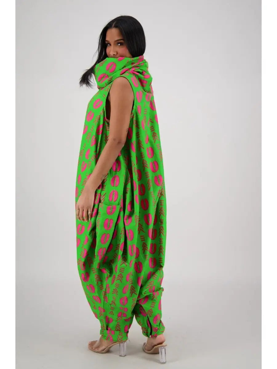 Vibrant Pink and Green Ankara Jumpsuit With Pockets