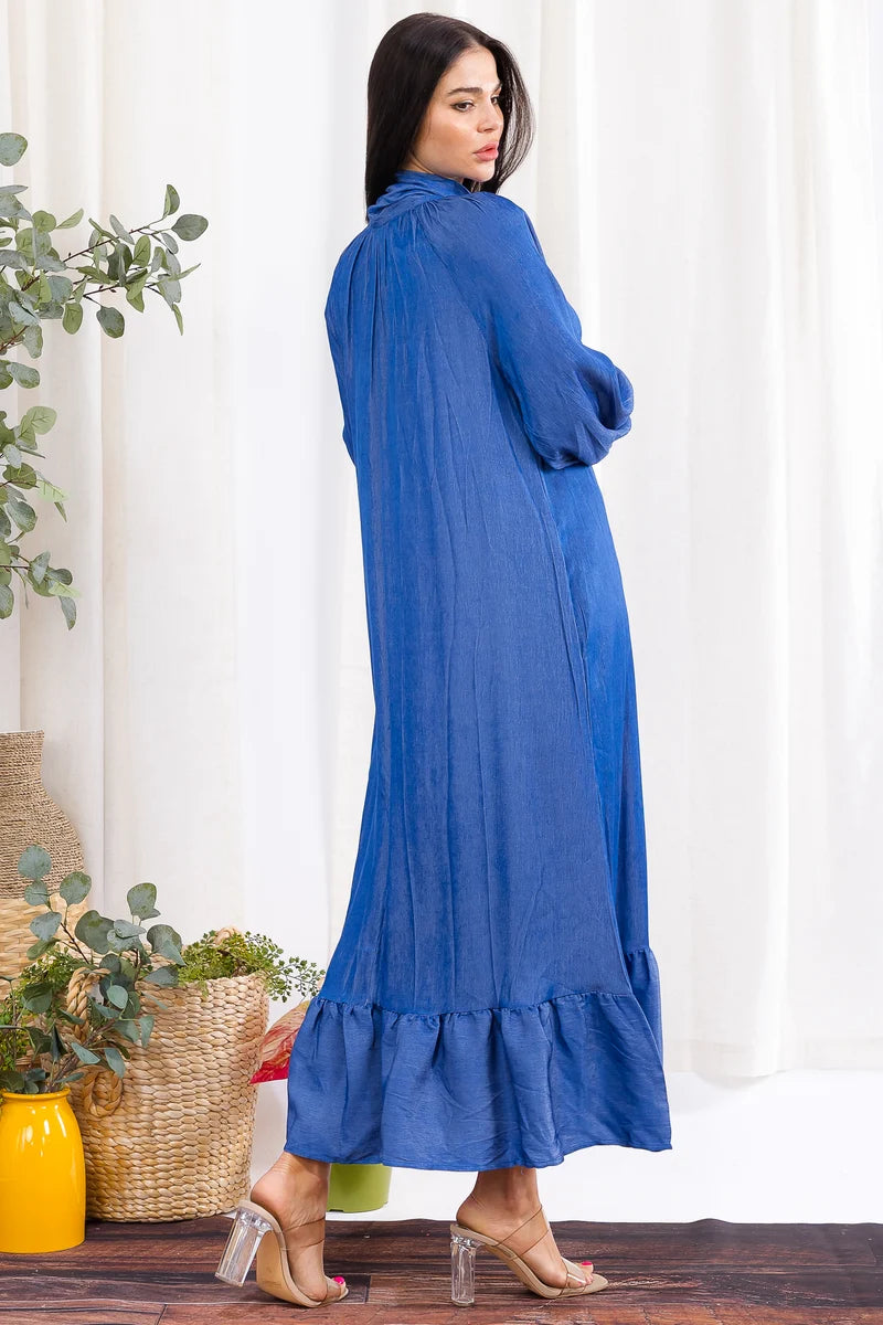 Bow Tie Neck Maxi Dress with Ruffle Hem