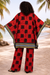 Women's African Wax Print Cotton Kimono Set – Red & Black Tribal Pattern Lounge Wear