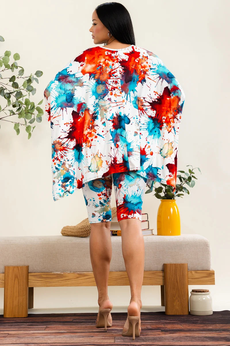 Splash Print Poncho Short Set