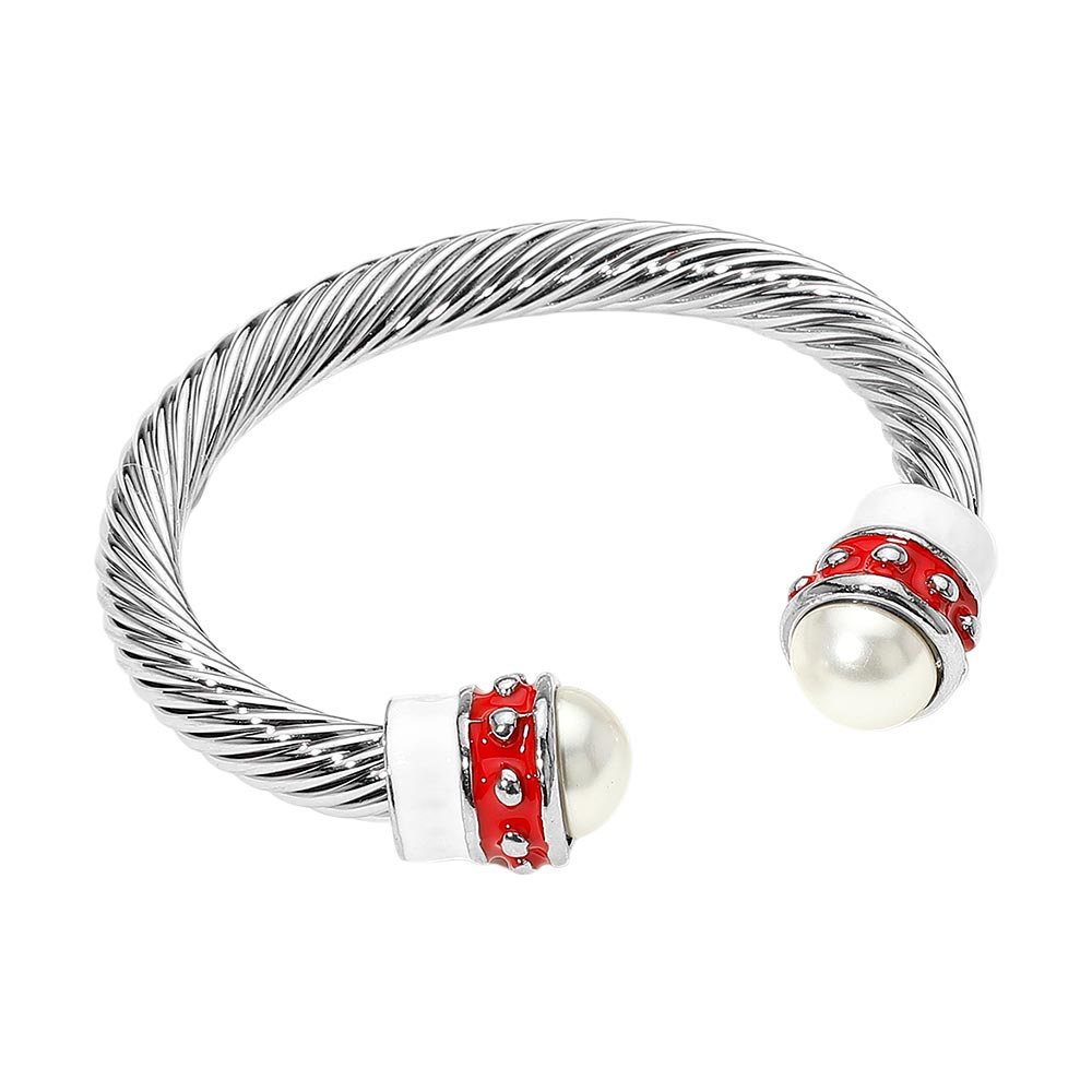 Pearl Tip Enamel Two Tone Cuff Bracelet