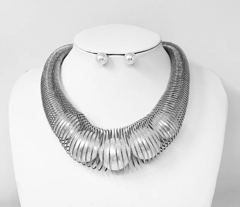 Silver Statement Necklace With Pearls With Matching Earrings