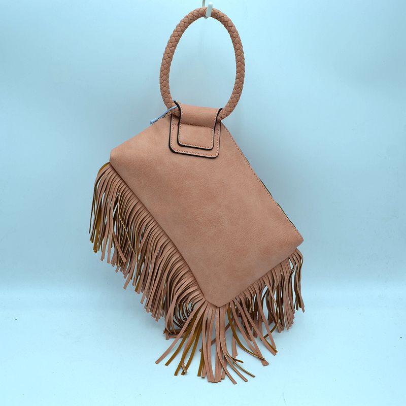 Peach Fringe Wristlet Clutch