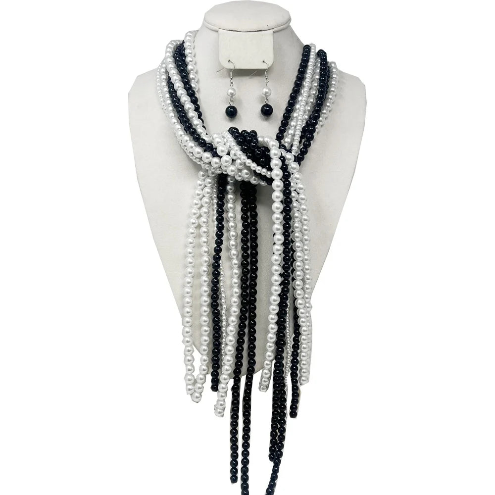 Black and White Multi-Strand Neckalce