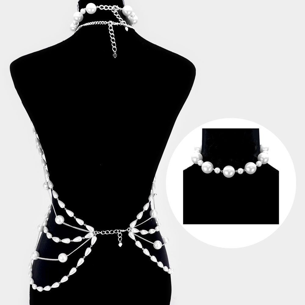 2PCS - Draped Pearl Neck Top Body Chain Necklaces