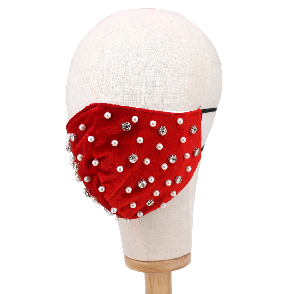 Pearl Stone Embellished Fashion Mask