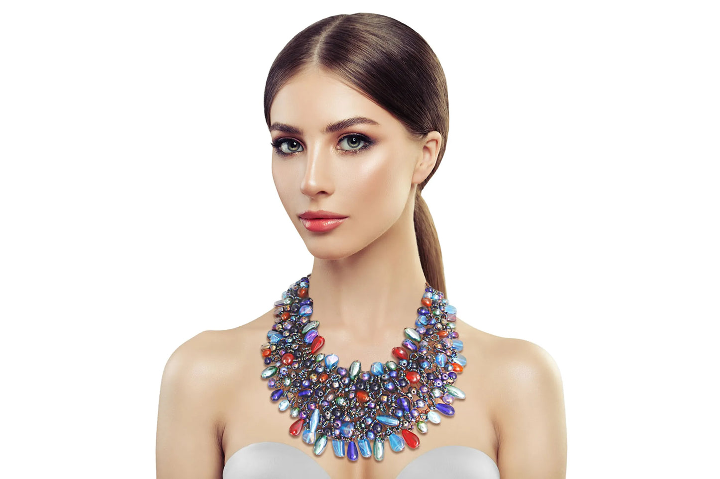 Blue Bead and Copper Bib Necklace  Ethnic, Tribal