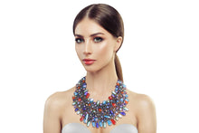 Load image into Gallery viewer, Blue Bead and Copper Bib Necklace  Ethnic, Tribal