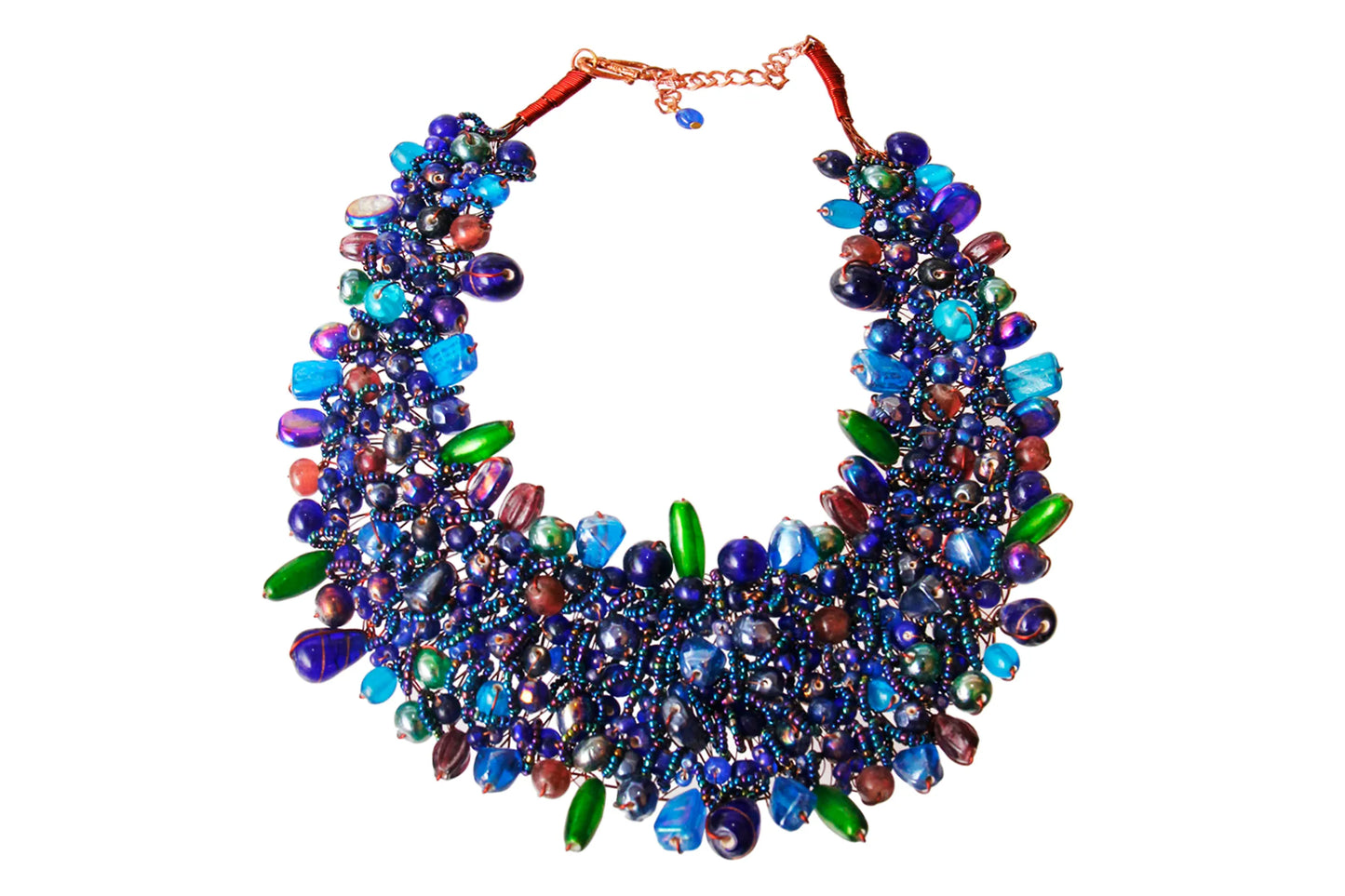 Blue Bead and Copper Bib Necklace  Ethnic, Tribal