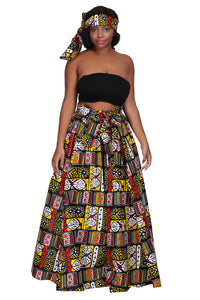 African Skirt Pockets /Head-Wrap Elastic Waist One-Size