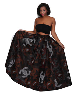 African Long Ankara Print Maxi Skirt With Pockets / Head-Wrap Elastic Waist