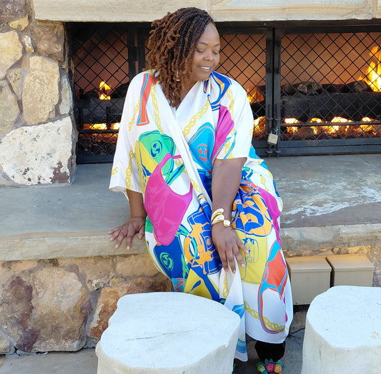 Multi Color Open Front Kimono Cover Up