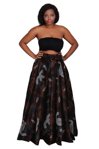 African Long Ankara Print Maxi Skirt With Pockets / Head-Wrap Elastic Waist