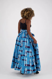 African Long Ankara Print Maxi Skirt With Pockets / Head-Wrap Elastic Waist