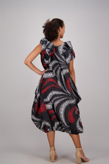 Wave Black & Red Versa Dress   Headwrap/ 2 pockets  ONESIZE FITS MOST
