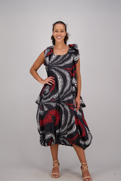 Wave Black & Red Versa Dress   Headwrap/ 2 pockets  ONESIZE FITS MOST