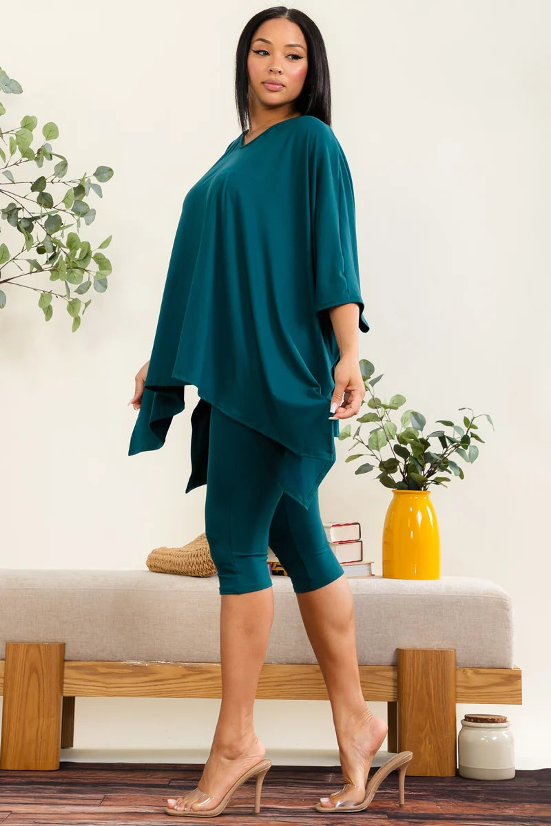 Solid two-piece set poncho-style top