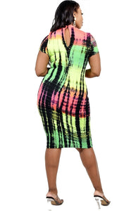 TIE-DYE PATTERN PRINT MIDI DRESS