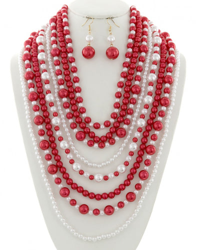 Pearl - Synthetic Multi Strand Necklace & Earring Set