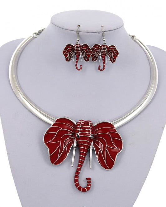Elephant Metal Statement Necklace & Earring Set