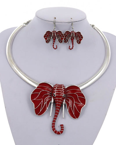 Elephant Metal Statement Necklace & Earring Set