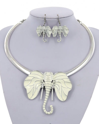 Elephant Metal Statement Necklace & Earring Set