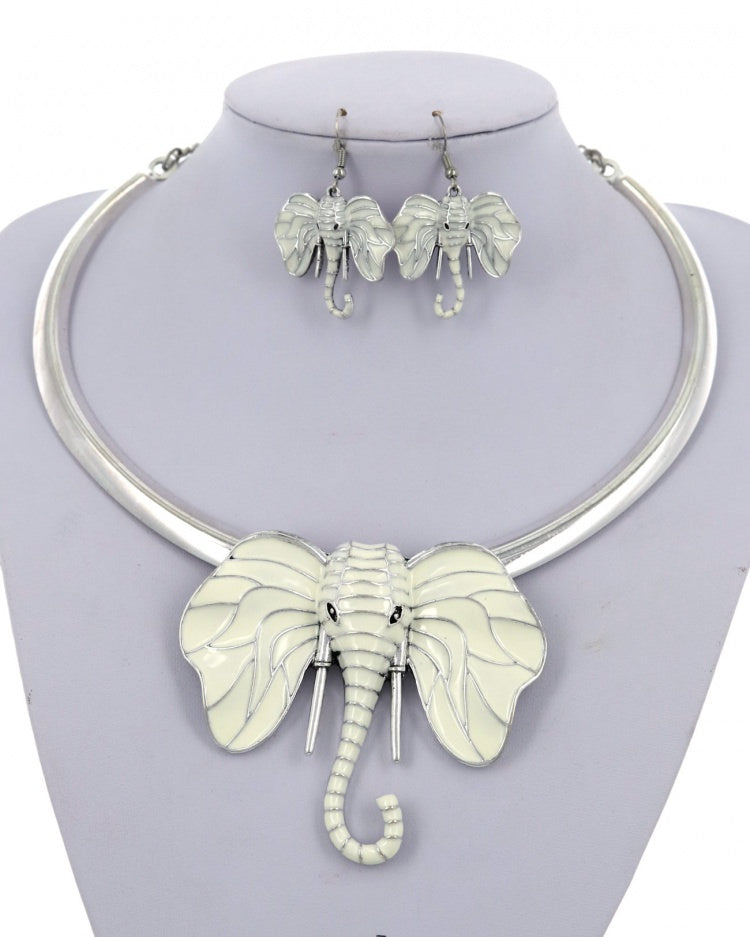 Elephant Metal Statement Necklace & Earring Set