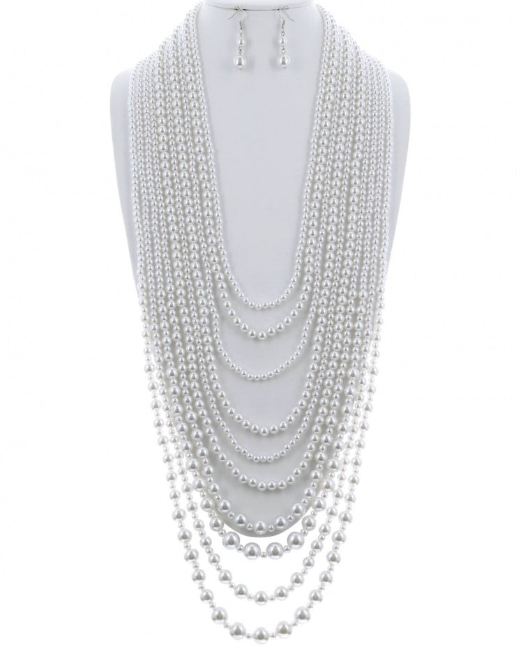 Pearl Long Necklace & Earring Set