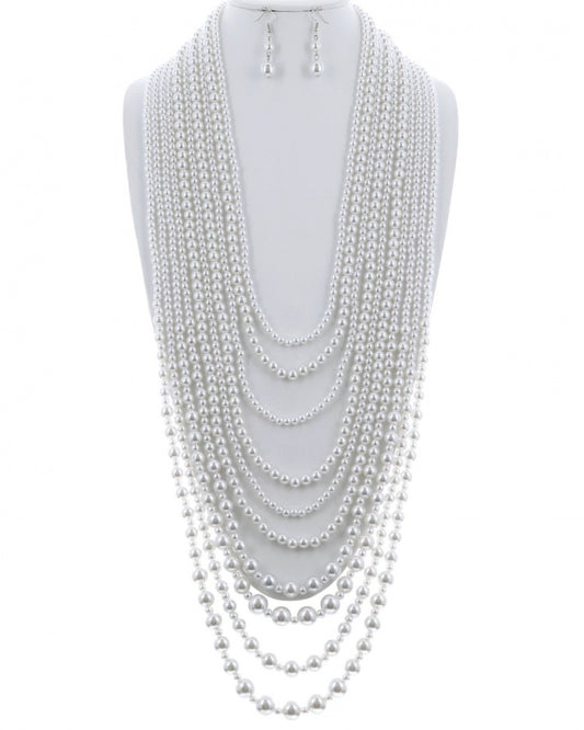 Pearl Long Necklace & Earring Set