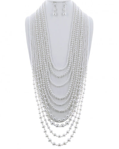 Pearl Long Necklace & Earring Set