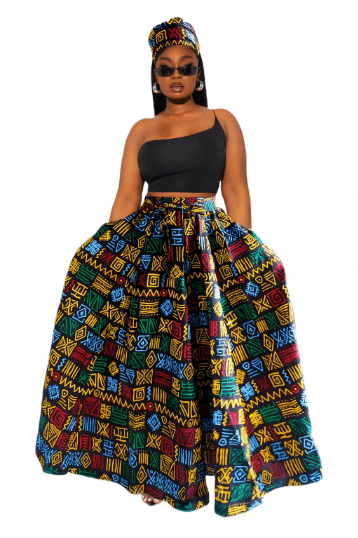 Infinite Palazzo Pants – Multi-Way Wear  Wide-Leg Ankara Palazzo Two Side Pockets, Headwrap Included