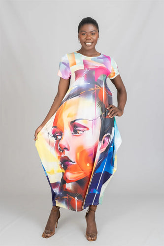 Face Print Knit Maxi Dress Onesize Fits Most Comes With Pockets