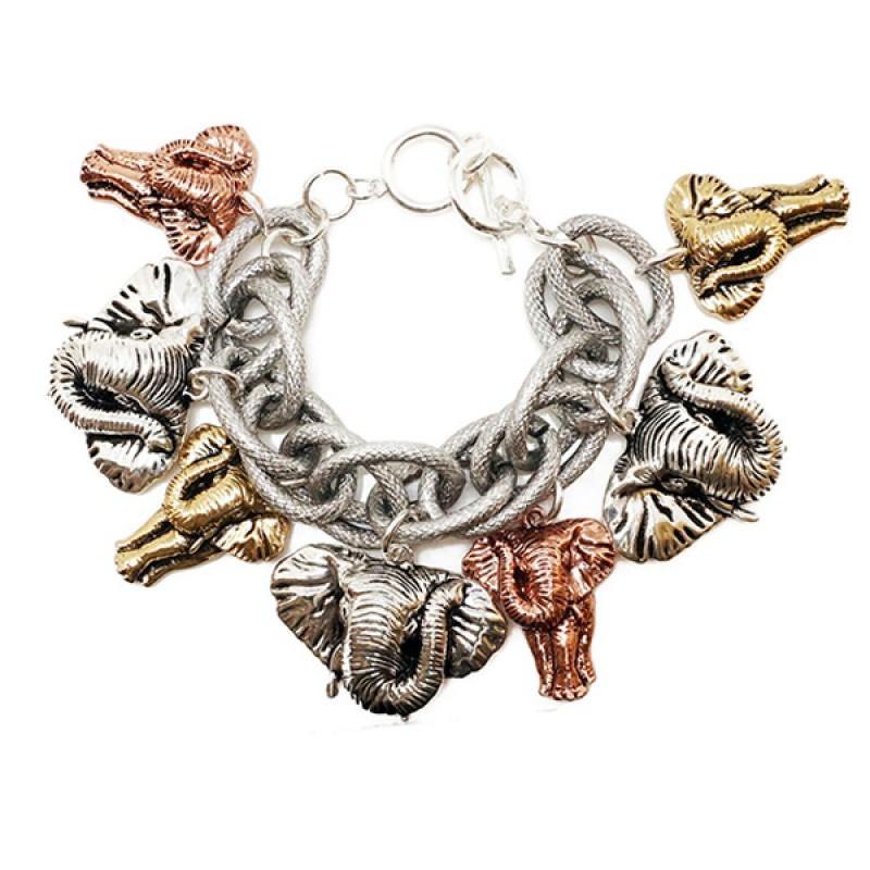 SILVER CHUNKY BRACELET MULTI COLOR ELEPHANTS