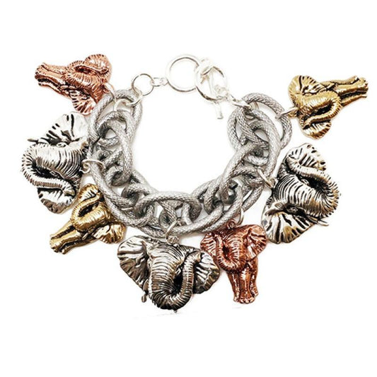 SILVER CHUNKY BRACELET MULTI COLOR ELEPHANTS