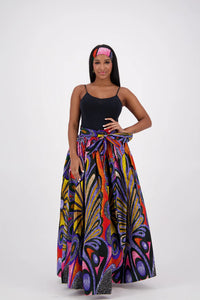 African Skirt Pockets /Head-Wrap Elastic Waist One-Size