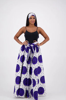 African Long Ankara Print Maxi Skirt With Pockets / Head-Wrap Elastic Waist