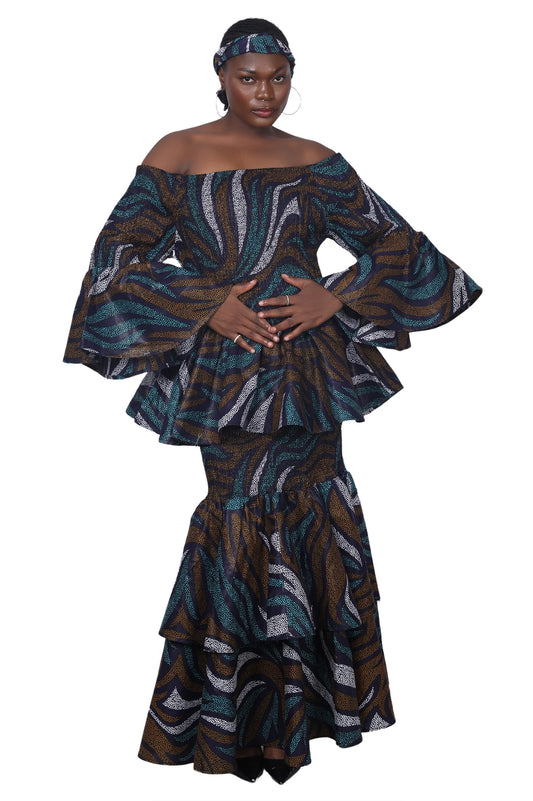 African / Ankara 2 Piece Skirt Sets  Elastic Waist One-Size FITS MOST Headwrap included