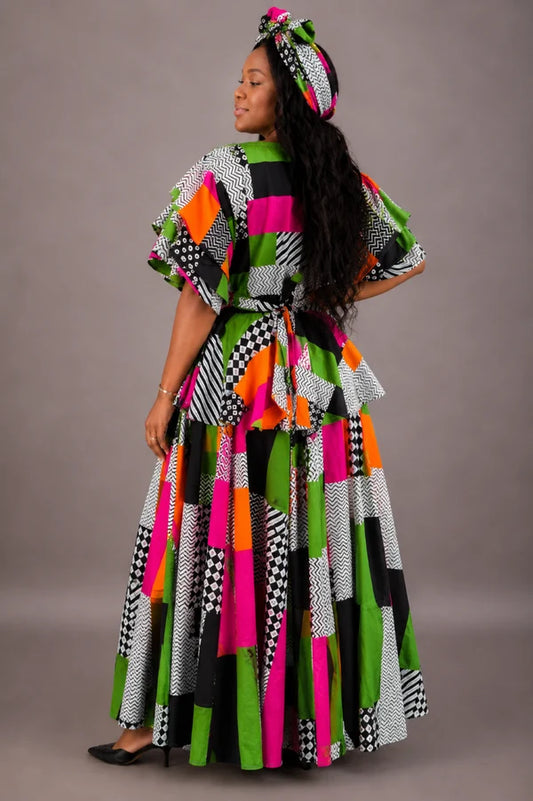 Color Block  Maxi Skirt Set With Elastic Waist