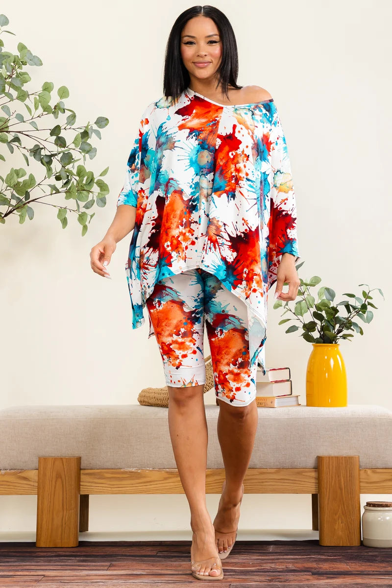 Splash Print Poncho Short Set