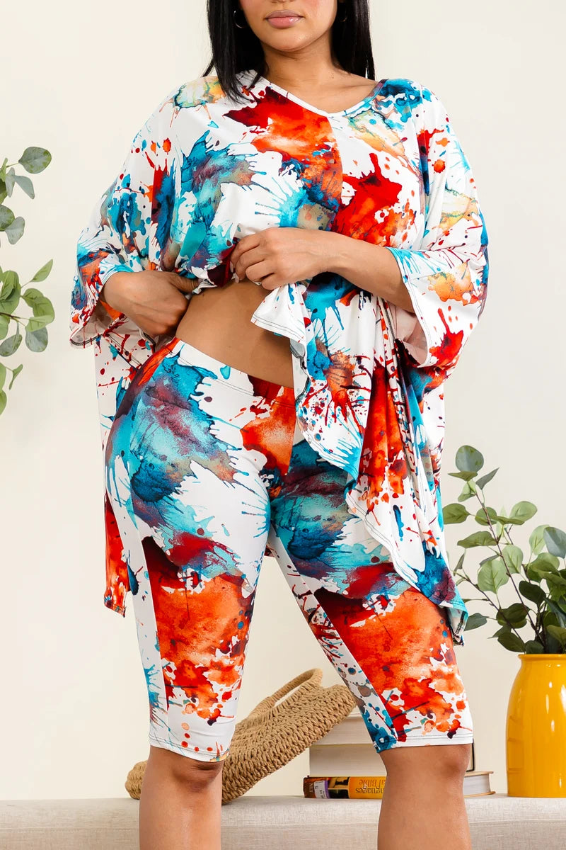 Splash Print Poncho Short Set
