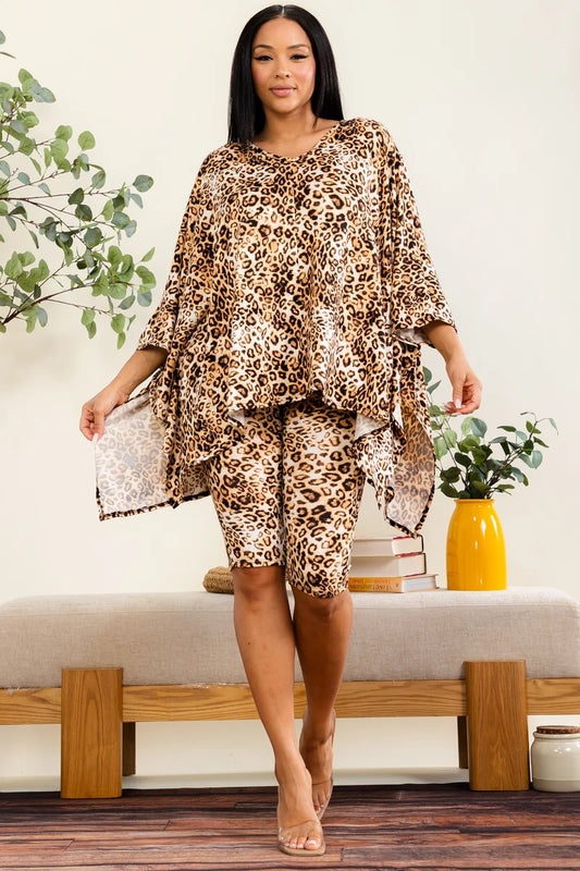 Animal Print Poncho Short Set