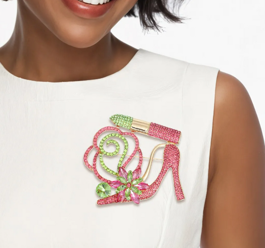 AKA Luminous Lipstick High Heel Pink Green Brooch