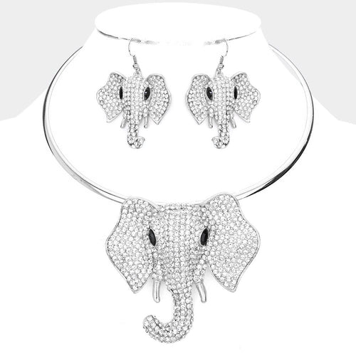 Rhinestone Pave Elephant Choker Necklace