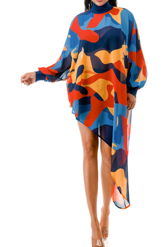 Asymmetrical Sheer Print  Oversize