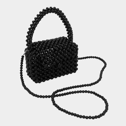 Pearl Beaded Mini Top Handle Handbag / Crossbody Bag Detachable Strap