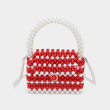 Load image into Gallery viewer, Red and White  Pearl Beaded Mini Top Handle Handbag / Crossbody Bag