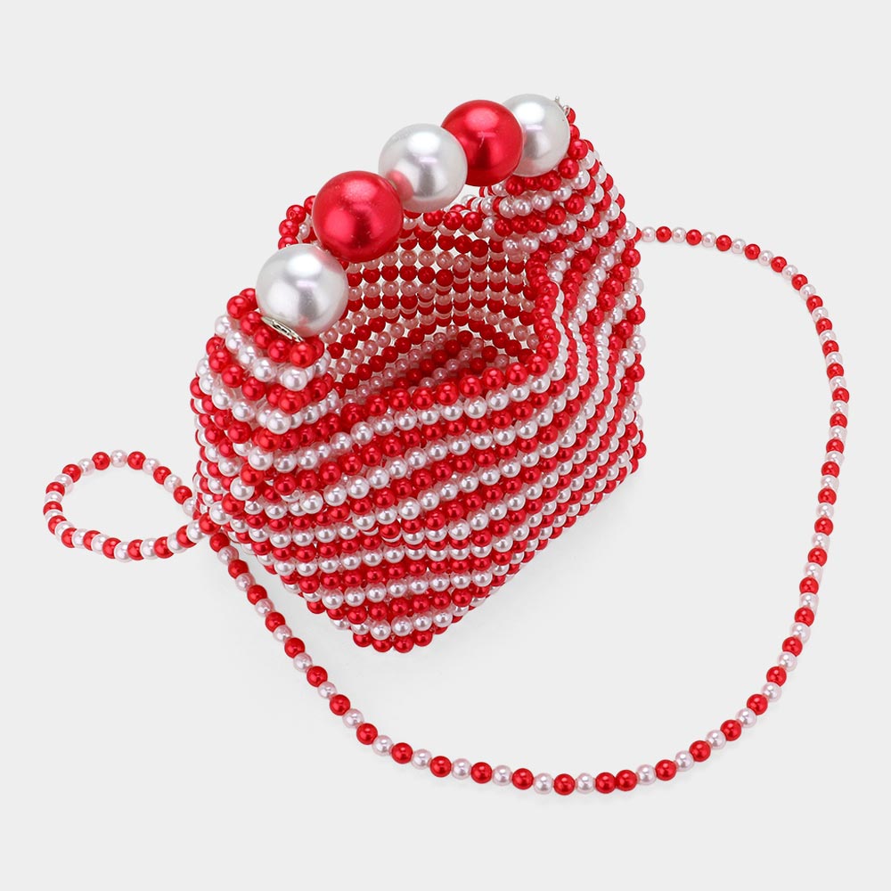 Red /White Pearl Beaded Handbag / Crossbody Bag