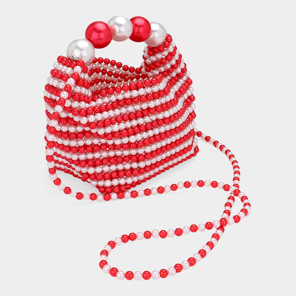 Red /White Pearl Beaded Handbag / Crossbody Bag