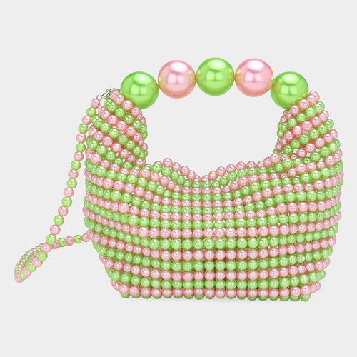 Pink and Green  Pearl Beaded Handbag / Crossbody