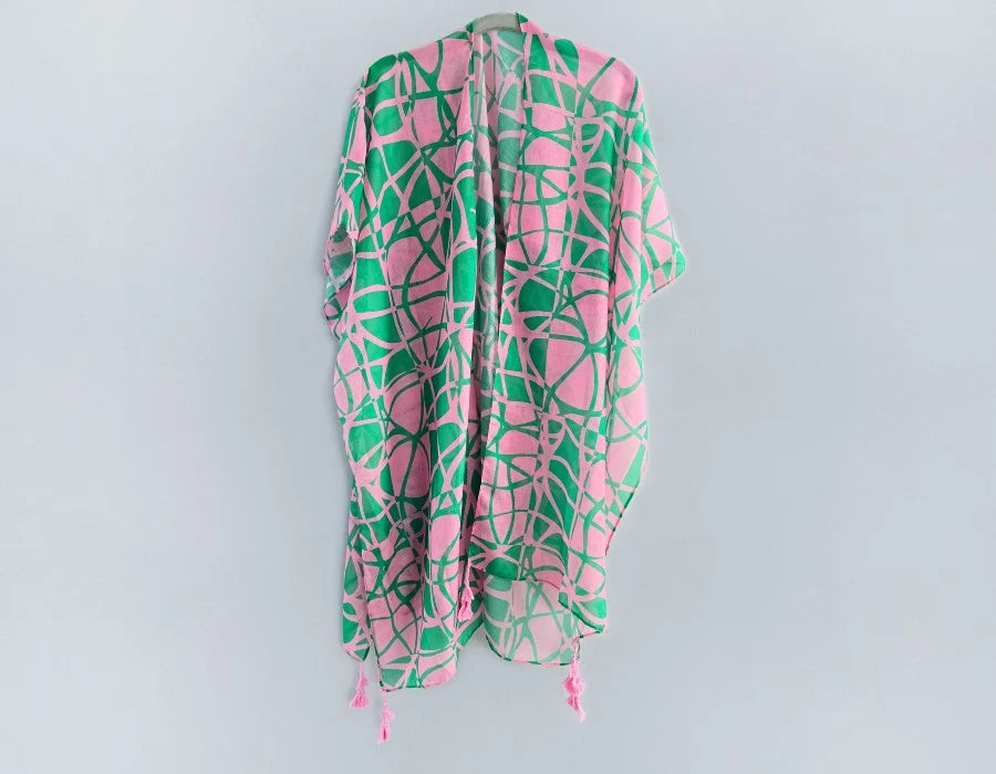 PINK GREEN KIMONO ONESIZE